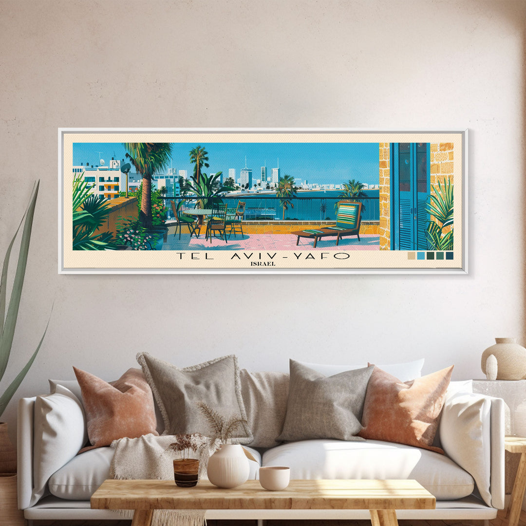 Tel Aviv-Yafo, Israel Panoramic Canvas Print, Tel Aviv-Yafo, Israel Painting, Israel Art, Tel Aviv-Yafo Travel Poster, Travel Art, Living Room Painting