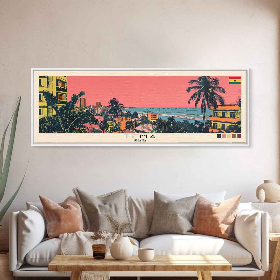 Tema, Ghana Panoramic Canvas Print, Tema, Ghana Painting, Ghana Art, Tema Travel Poster, Travel Art, Housewarming Gift