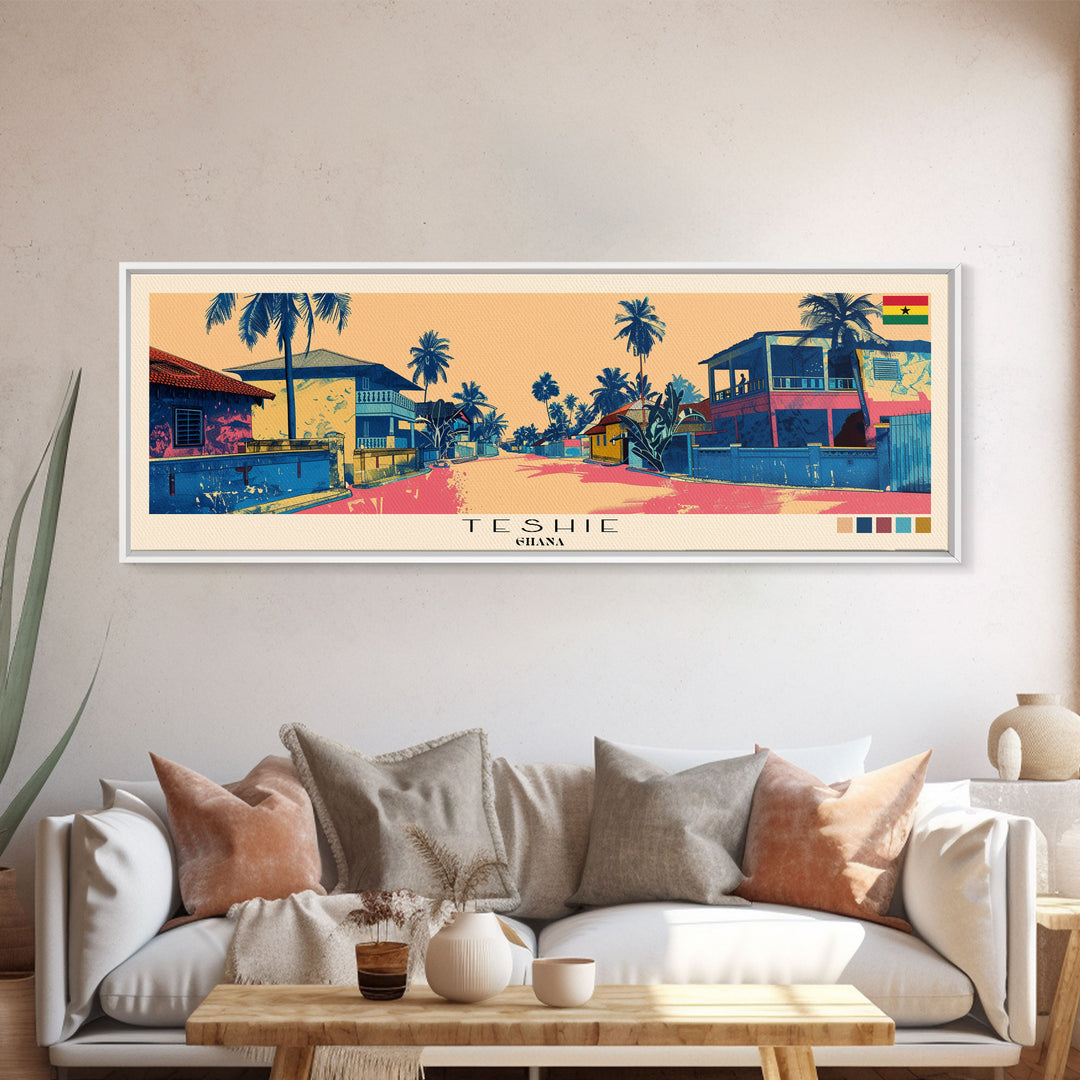 Teshie, Ghana Panoramic Canvas Print, Teshie, Ghana Painting, Ghana Art, Teshie Travel Poster, Travel Art, Living Room Painting