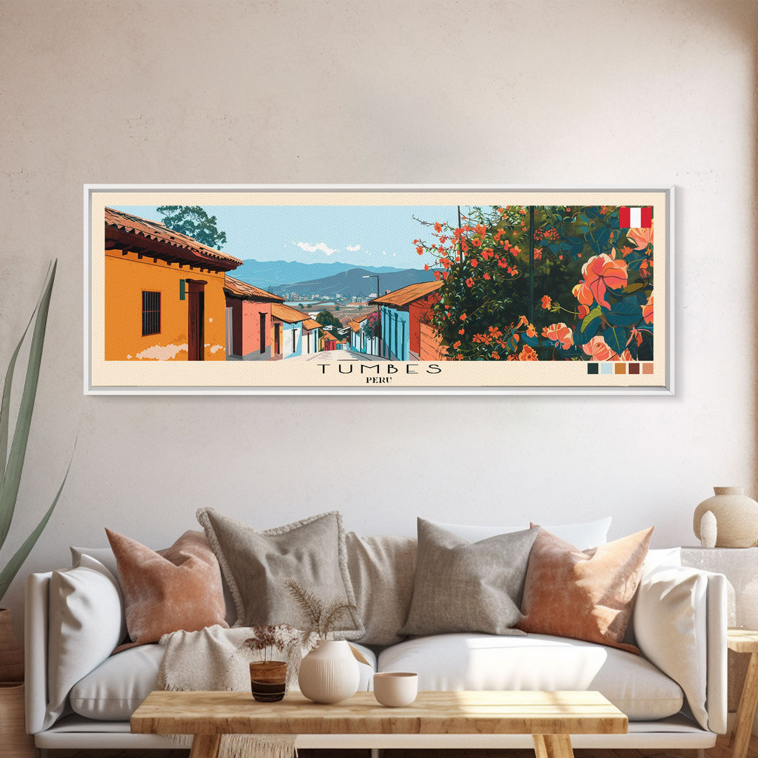 Tumbes, Peru Panoramic Canvas Print, Tumbes, Peru Painting, Peru Art, Tumbes Travel Poster, Travel Art, Guest Room Painting