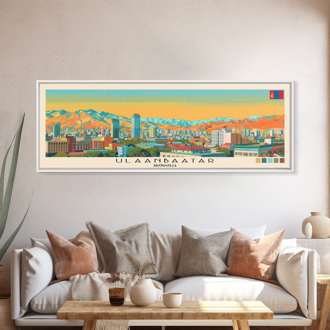 Ulaanbaatar, Mongolia Panoramic Canvas Print, Ulaanbaatar, Mongolia Painting, Mongolia Art, Ulaanbaatar Travel Poster, Travel Art, Housewarming Gift