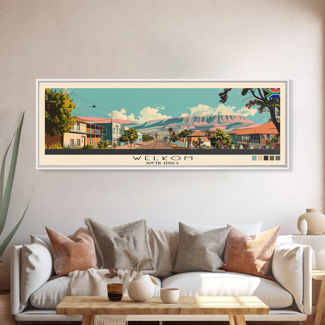 Welkom, South Africa Panoramic Canvas Print, Welkom, South Africa Painting, South Africa Art, Welkom Travel Poster, Travel Art, Guest Room Painting