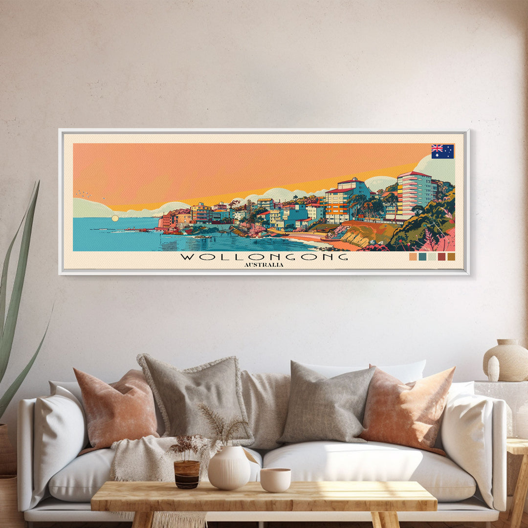 Wollongong, Australia Panoramic Canvas Print, Wollongong, Australia Painting, Australia Art, Wollongong Travel Poster, Travel Art, Vacation Gift