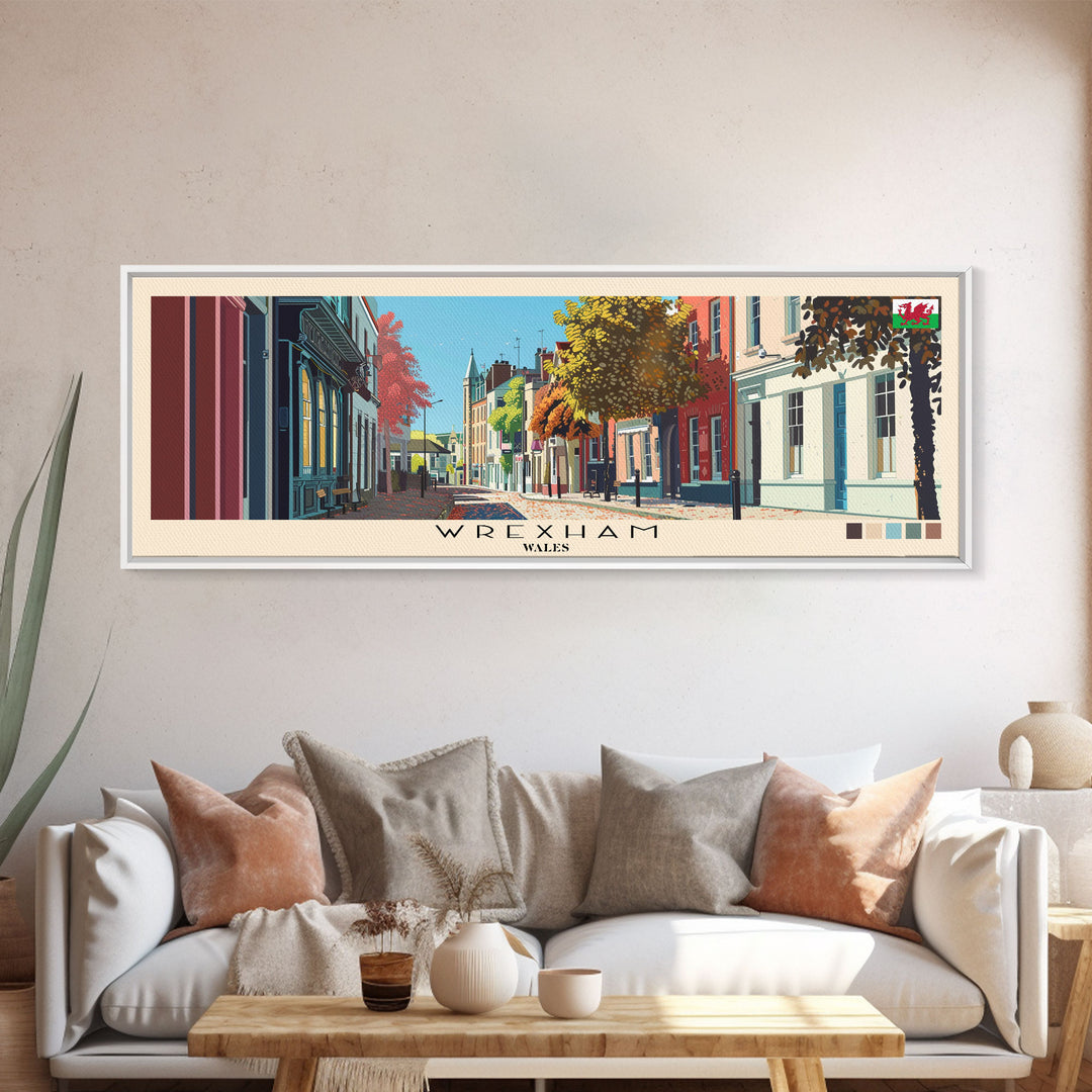 Wrexham, Wales Panoramic Canvas Print, Wrexham, Wales Painting, Wales Art, Wrexham Travel Poster, Travel Art, Guest Room Painting