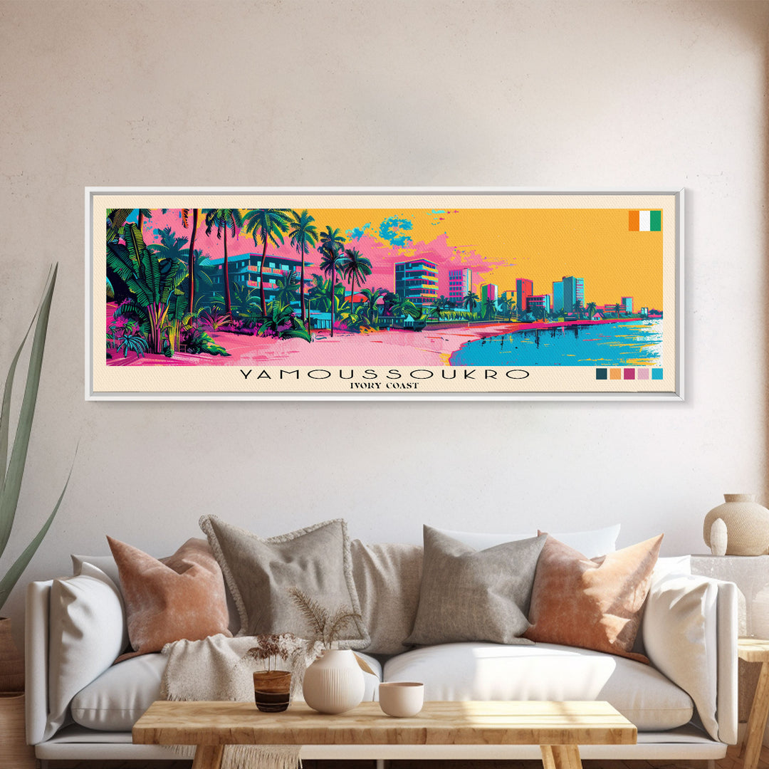 Yamoussoukro, Ivory Coast Panoramic Canvas Print, Yamoussoukro, Ivory Coast Painting, Ivory Coast Art, Yamoussoukro Travel Poster, Travel Art, Housewarming Gift