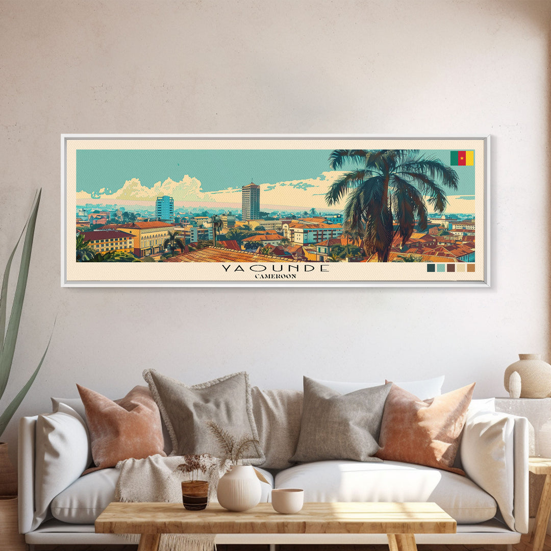 Yaounde, Cameroon Panoramic Canvas Print, Yaounde, Cameroon Painting, Cameroon Art, Yaounde Travel Poster, Travel Art, Guest Room Painting