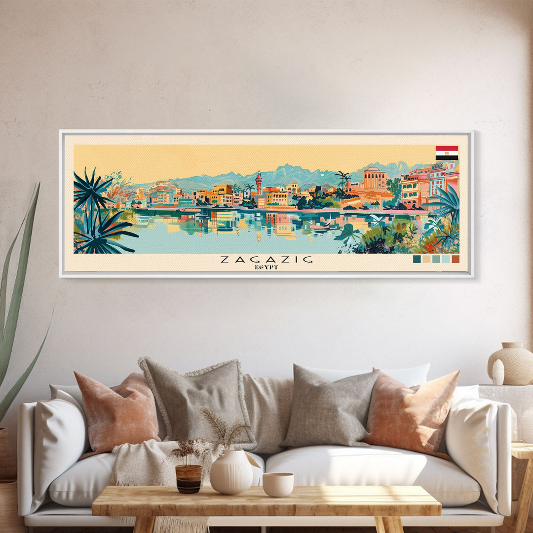 Zagazig, Egypt Panoramic Canvas Print, Zagazig, Egypt Painting, Egypt Art, Zagazig Travel Poster, Travel Art, Living Room Painting