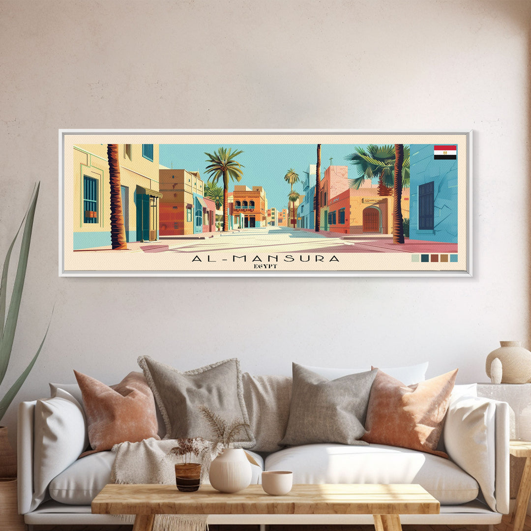 al-Mansura, Egypt Panoramic Canvas Print, al-Mansura, Egypt Painting, Egypt Art, al-Mansura Travel Poster, Travel Art, Vacation Gift