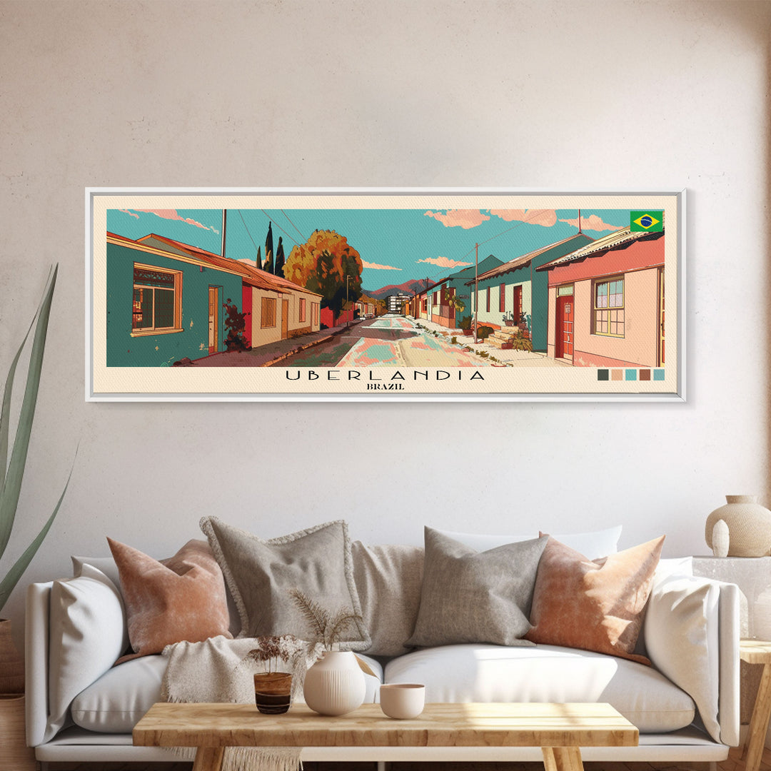 Uberlandia, Brazil Panoramic Canvas Print, Uberlandia, Brazil Painting, Brazil Art, Uberlandia Travel Poster, Travel Art, Guest Room Painting