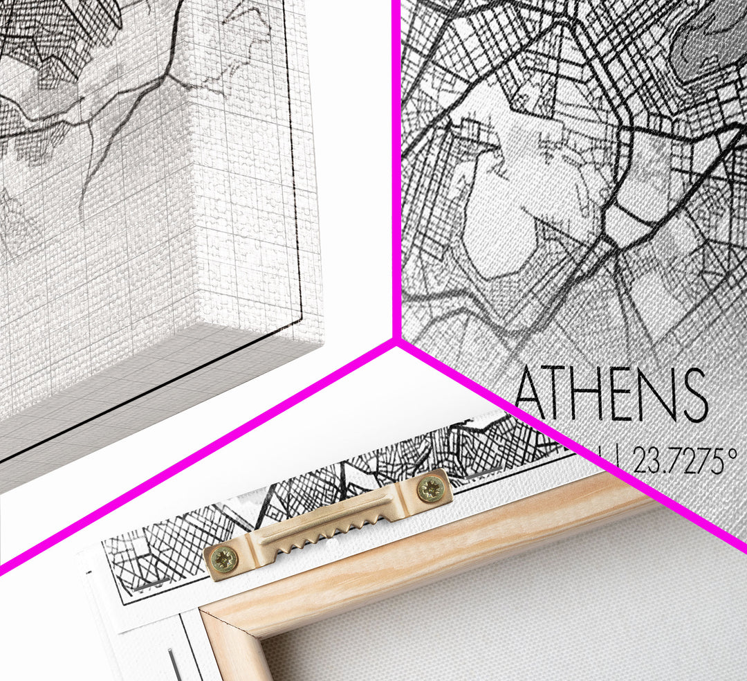 Athens Street Map, Greece Map, Map Print, Modern Art, Wall Art, Canvas Print, Preppy Room Décor, Coffee Bar Décor, Graduation Gifts, Office