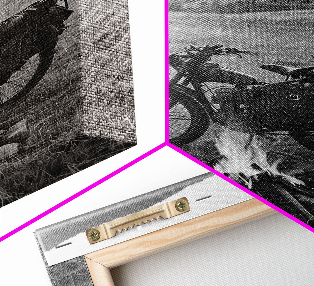 Vintage Motorcycle with Campfire in Black and White for Western Wall Art, Canvas Prints, Rustic Home Decor, Living Room Art, Bedroom Art