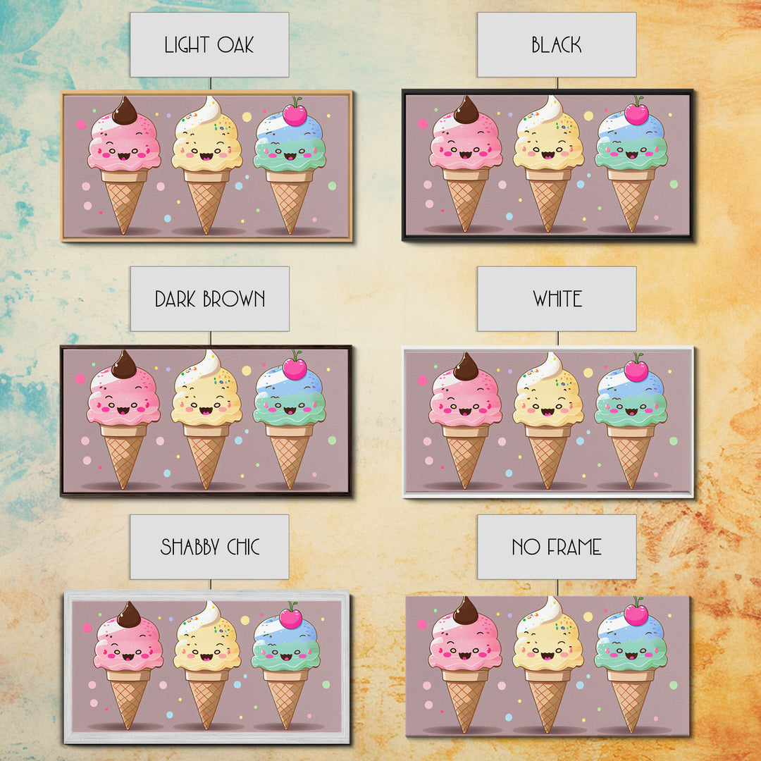 Ice Cream Wall Art, Framed Canvas Print, Cute Kawaii Art, Anime Style Wall Art, Ice Cream Parlor Art, Ice Cream Shop