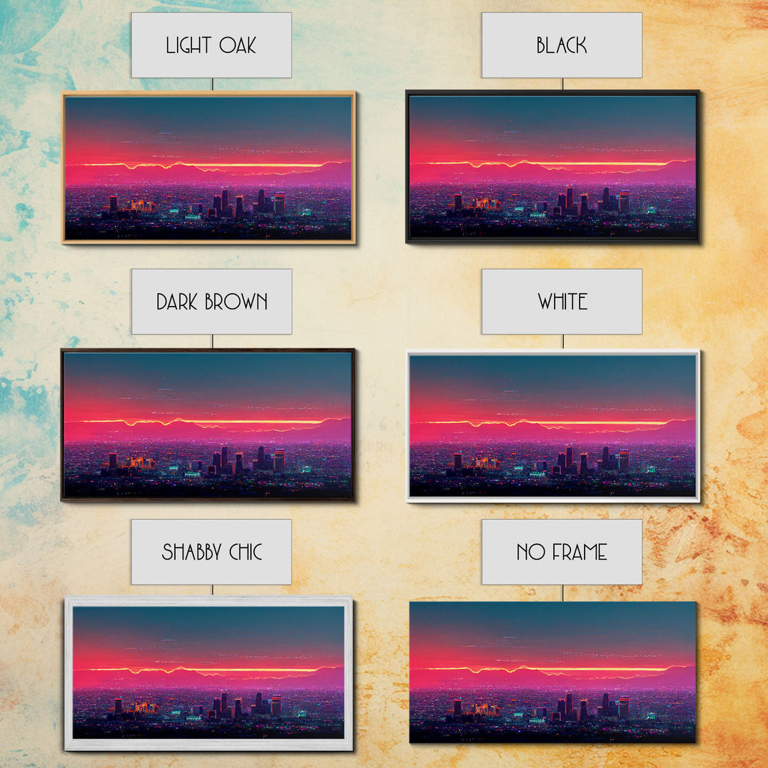 Los Angeles Wall Art, California at sunset canvas print, outrun style, vapor wave, synth wave sunset, ready to hang wall art