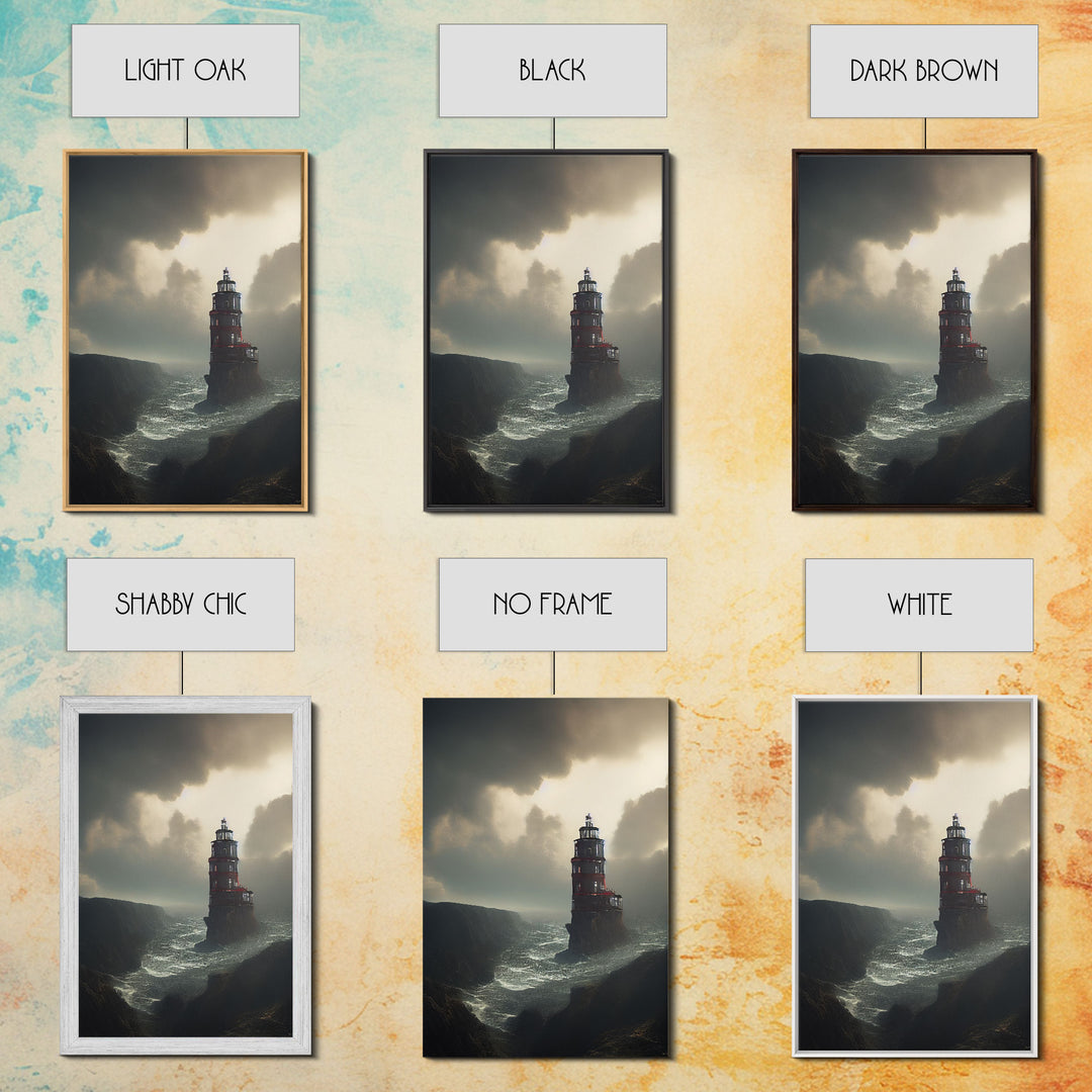 Lighthouse Protecting the Cliffs, Framed Canvas Print, Ready To Hang Framed Wall Art, Living Room Wall Hanging