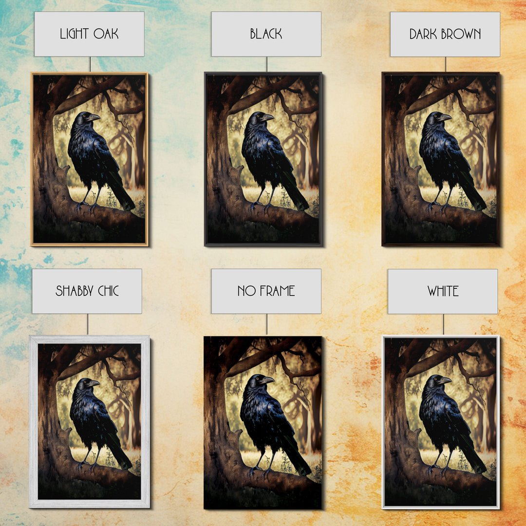 The raven, cool crow art, raven in a forest portrait, fine art poster print