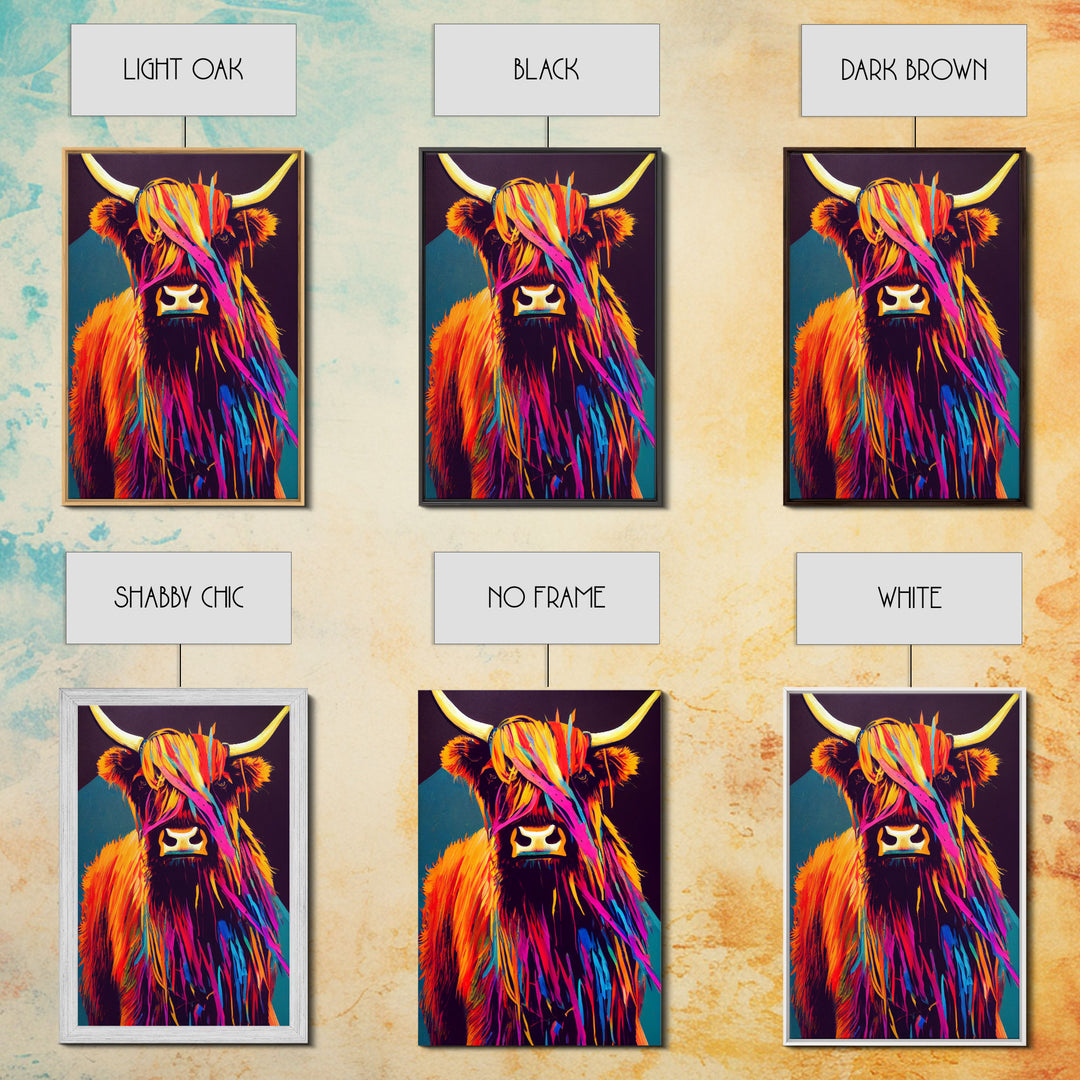 Highland cow, Scotland cattle, rainbow, farmhouse decor, fine art poster print