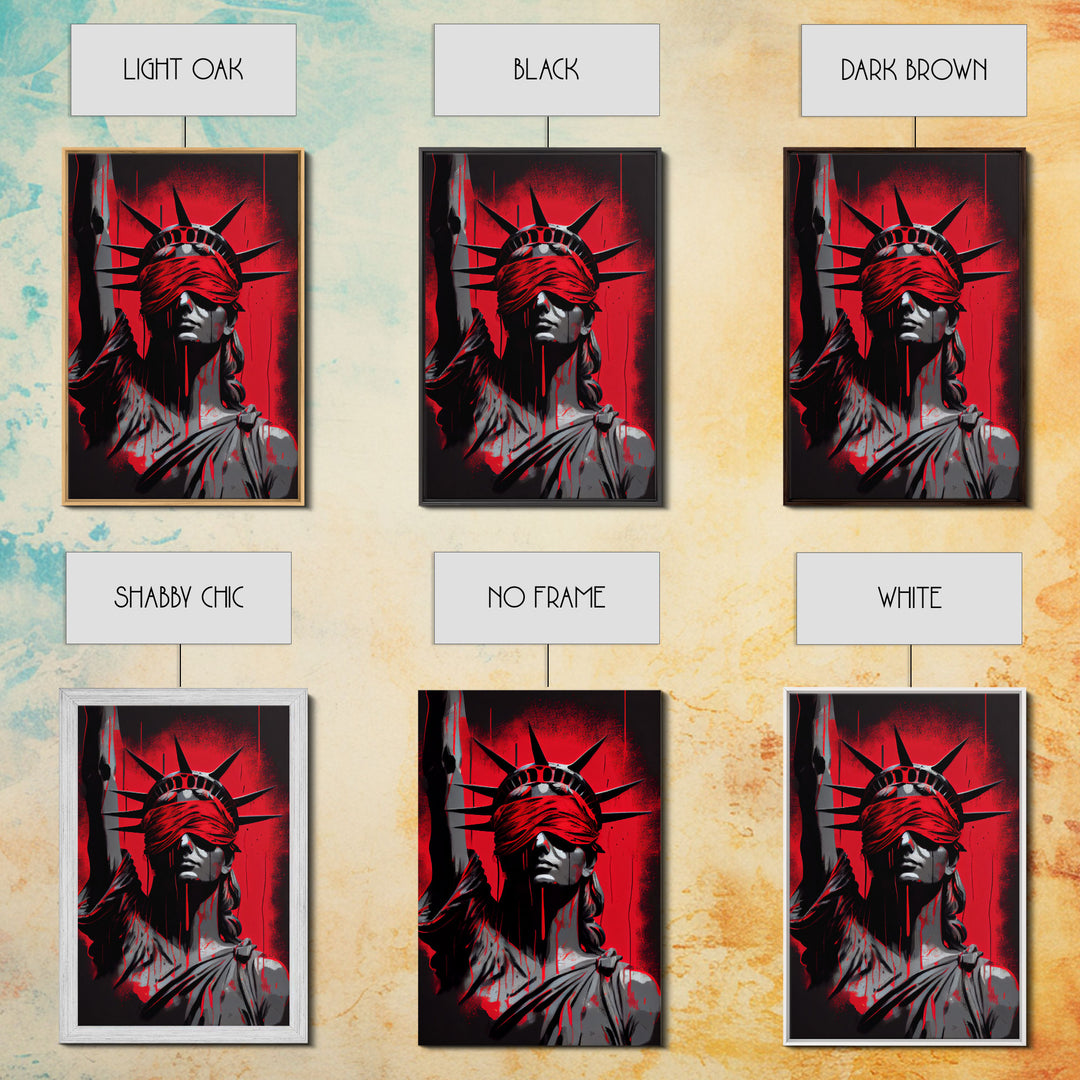 Blindfolded Statue of Liberty Graffiti art, framed canvas print, dystopian art