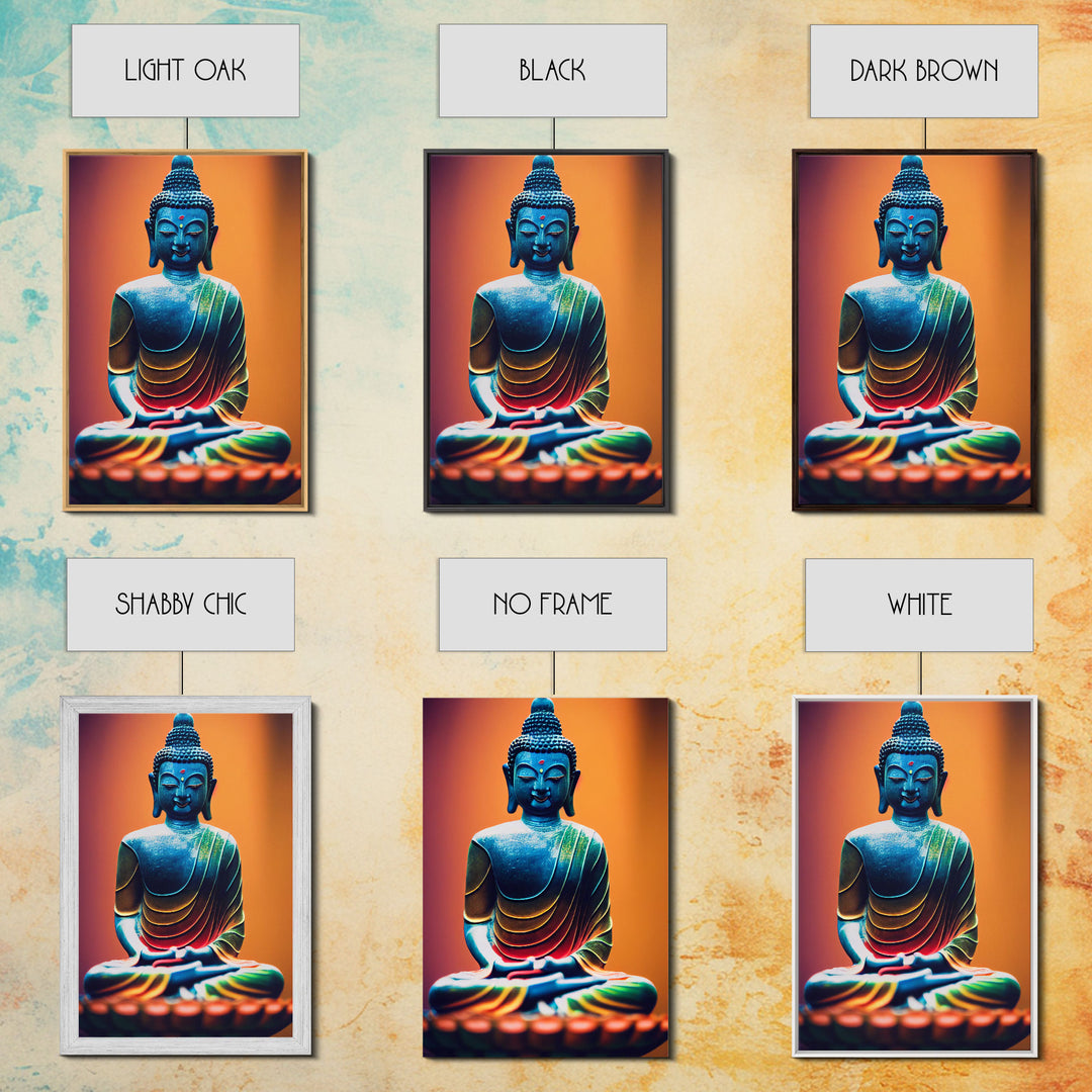 Colorful Buddha, Orange, Yoga center wall decor, fine art poster print