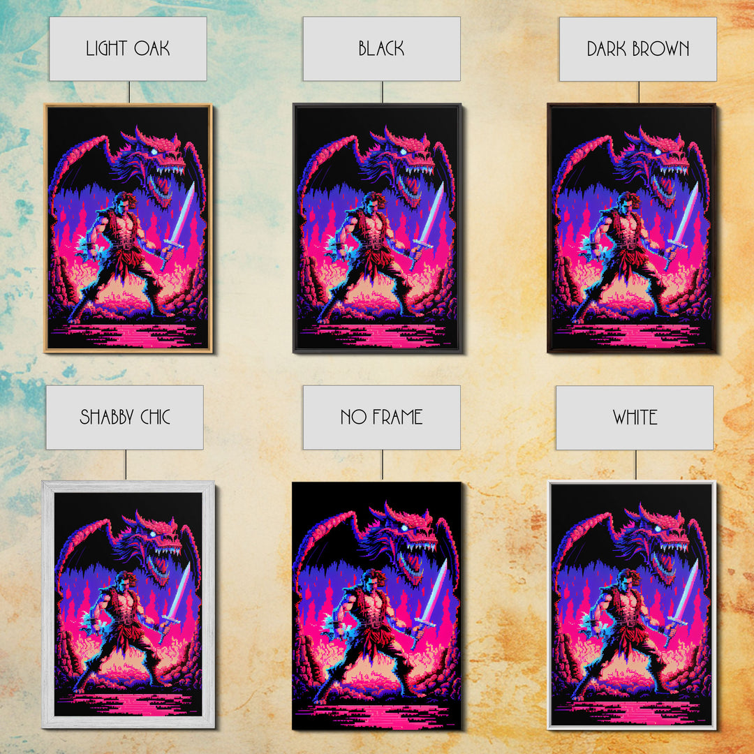 Tabletop RPG art, vaporwave neon aesthetic, Barbarian art, framed canvas print