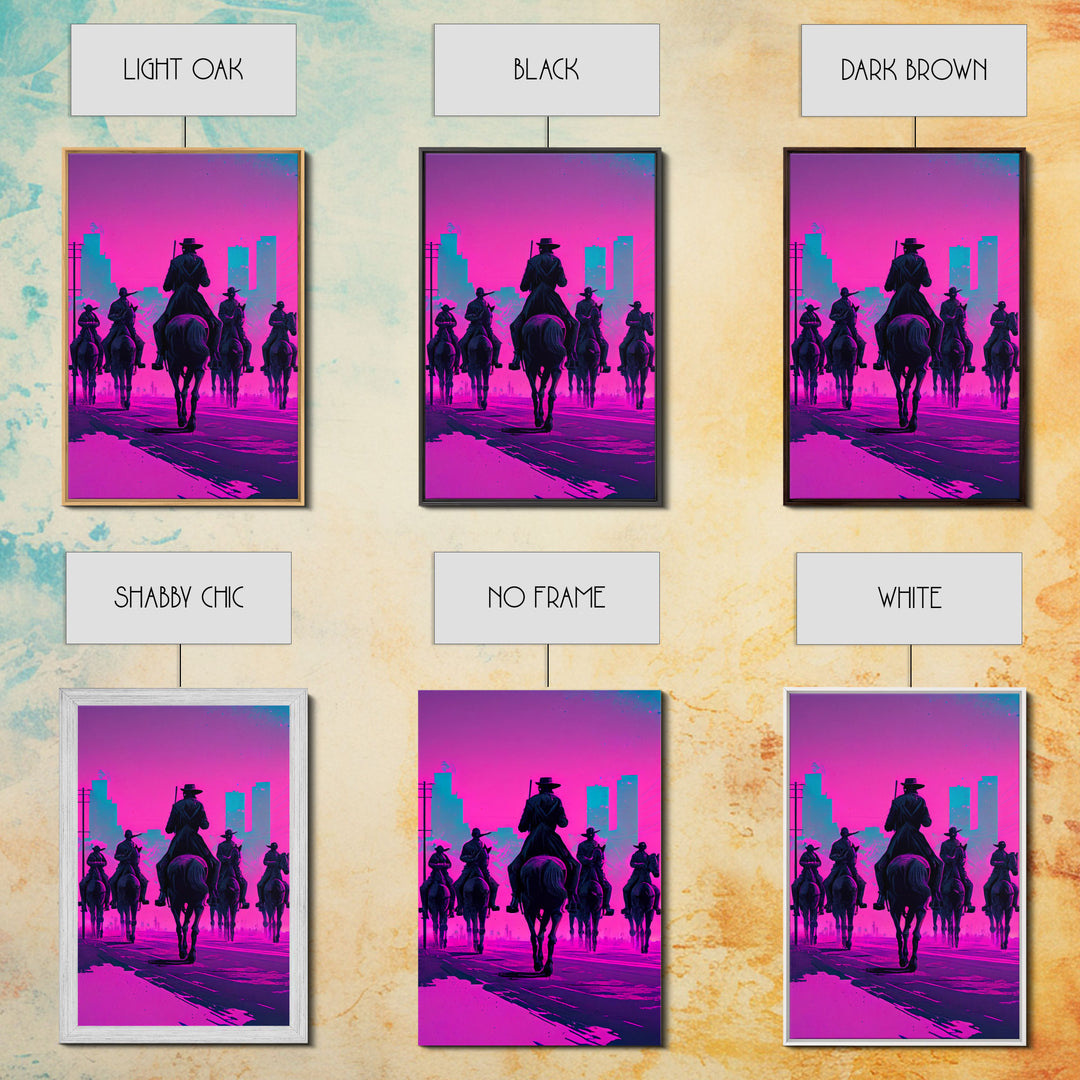 Post-Apocalyptic Cowboys, Vaporwave Aesthetic fantasy art, framed canvas print