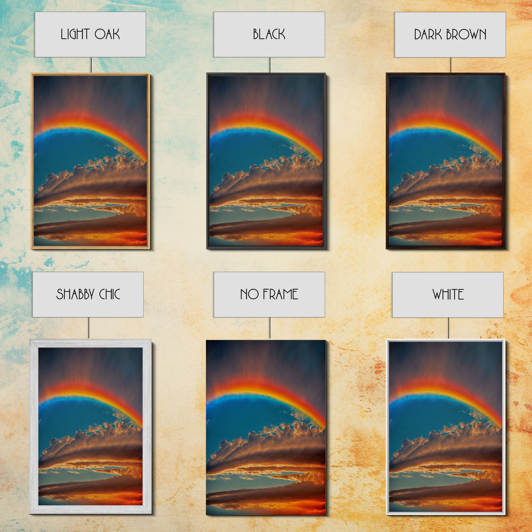 Rainbow Art, Framed Canvas Print, Rainbow Painting, Colorful Cloudy Sky wall decor