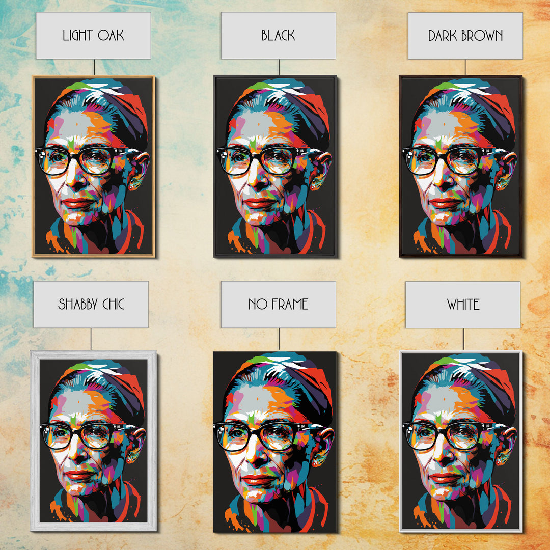 Notorious RBG, Ruth Bader Ginsburg Pop Art Portrait, Framed Canvas Print, Colorful Historic Figure Art