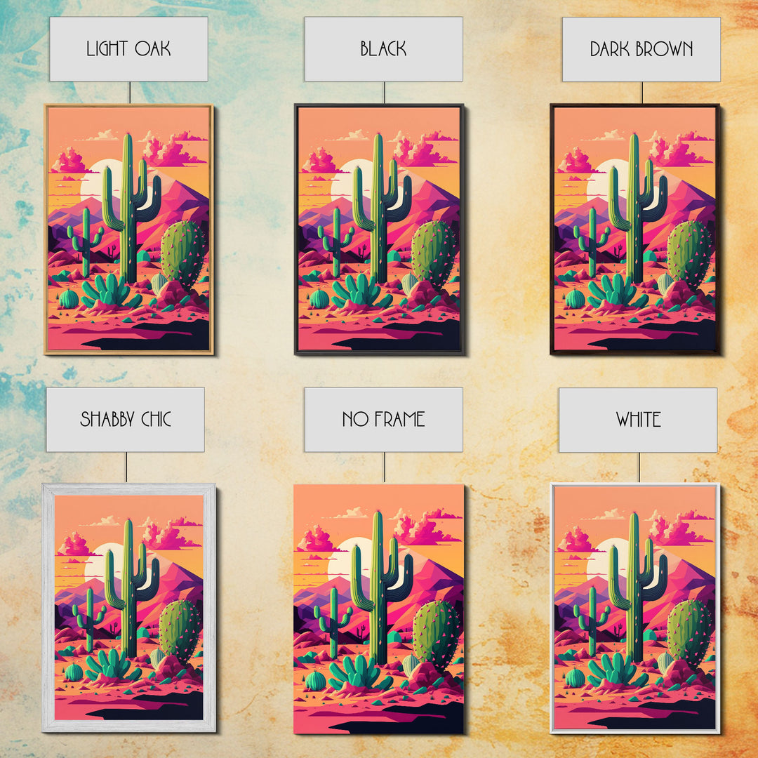 Pueblo Style Cactus, Still Life, Framed Canvas Print, Western Decor, Midwest Style Art, Arizona Desert Art