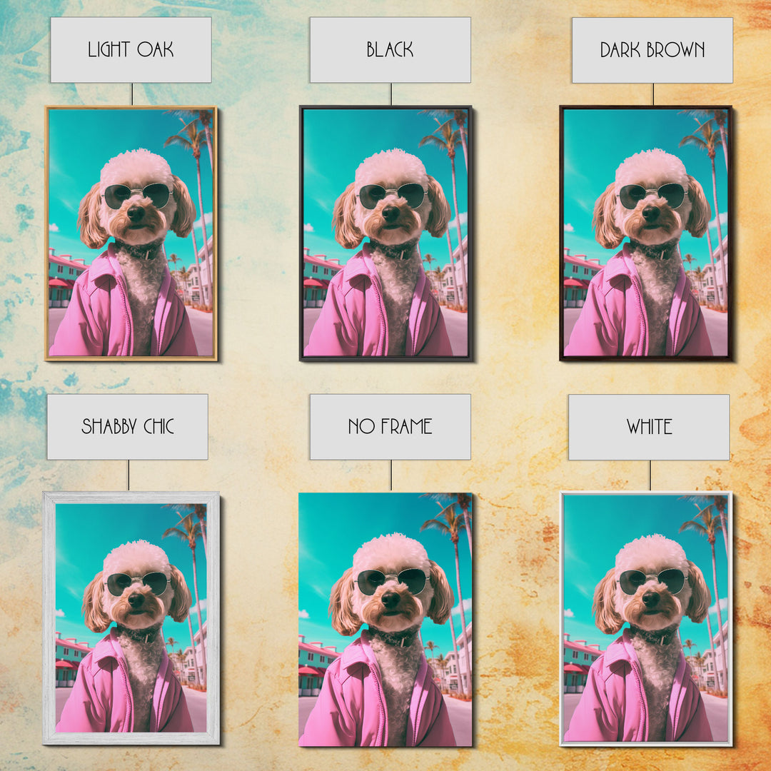 Poodle Dog Wall Print, Dog Wall Art, Dog With Shades, Pink Shirt, Funny Wall Art, Framed Wall Art, Framed Canvas, Wall Print, Wall Canvas