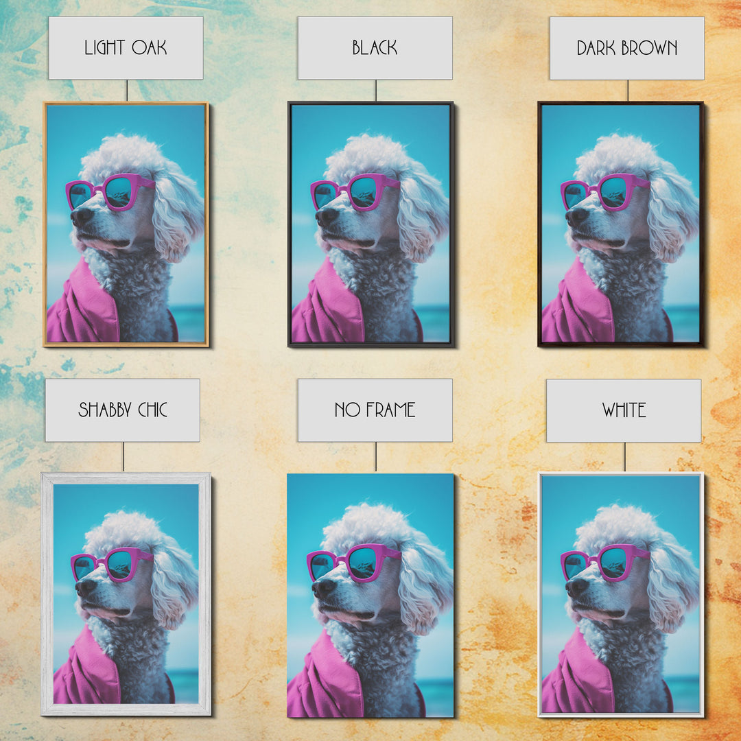 Poodle In Pink Shirt Sunglasses Wall Print, Beach Art, Dog Print, Dog Portrait, Framed Wall Art, Framed Canvas, Wall Print, Wall Canvas