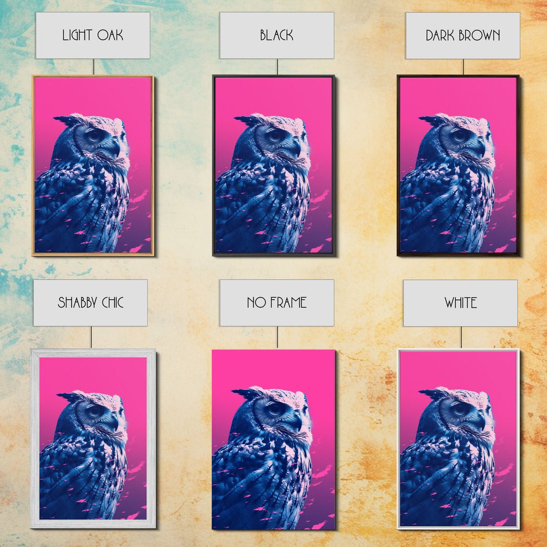 Owl Wall Print, Animal Art Print, Animal Portrait, Pink Art, Wildlife Art, Bird Art, Framed Wall Art, Framed Canvas, Wall Print, Wall Canvas