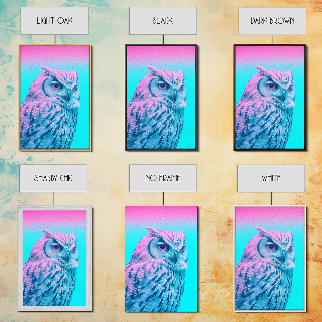 Owl Wall Print, Animal Art Print, Abstract Art, Animal Portrait, Blue And Pink Art, Framed Wall Art, Framed Canvas, Wall Print, Wall Canvas