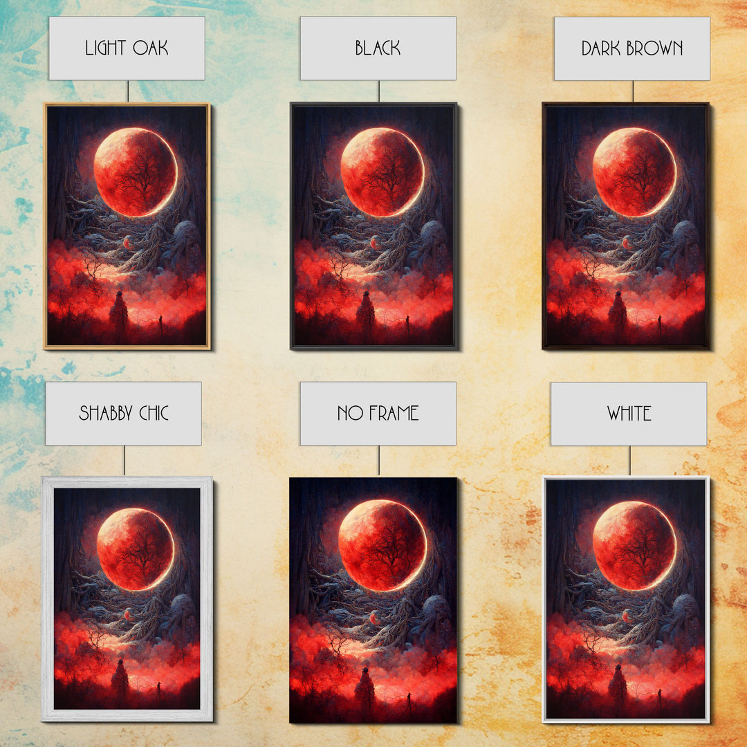 Spooky Horror Canvas Print, Bloodmoon Sunset, Blood moon, Halloween Wall Art, Cosmic Horror, Ready To Hang