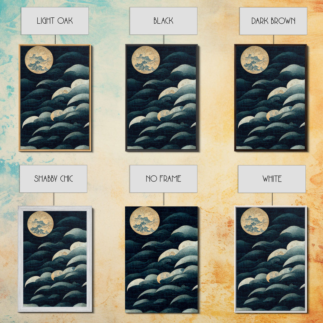 Japanese Style Wall Art, A Stormy Sea and Full Moon, Canvas Print, ready to hang wall art