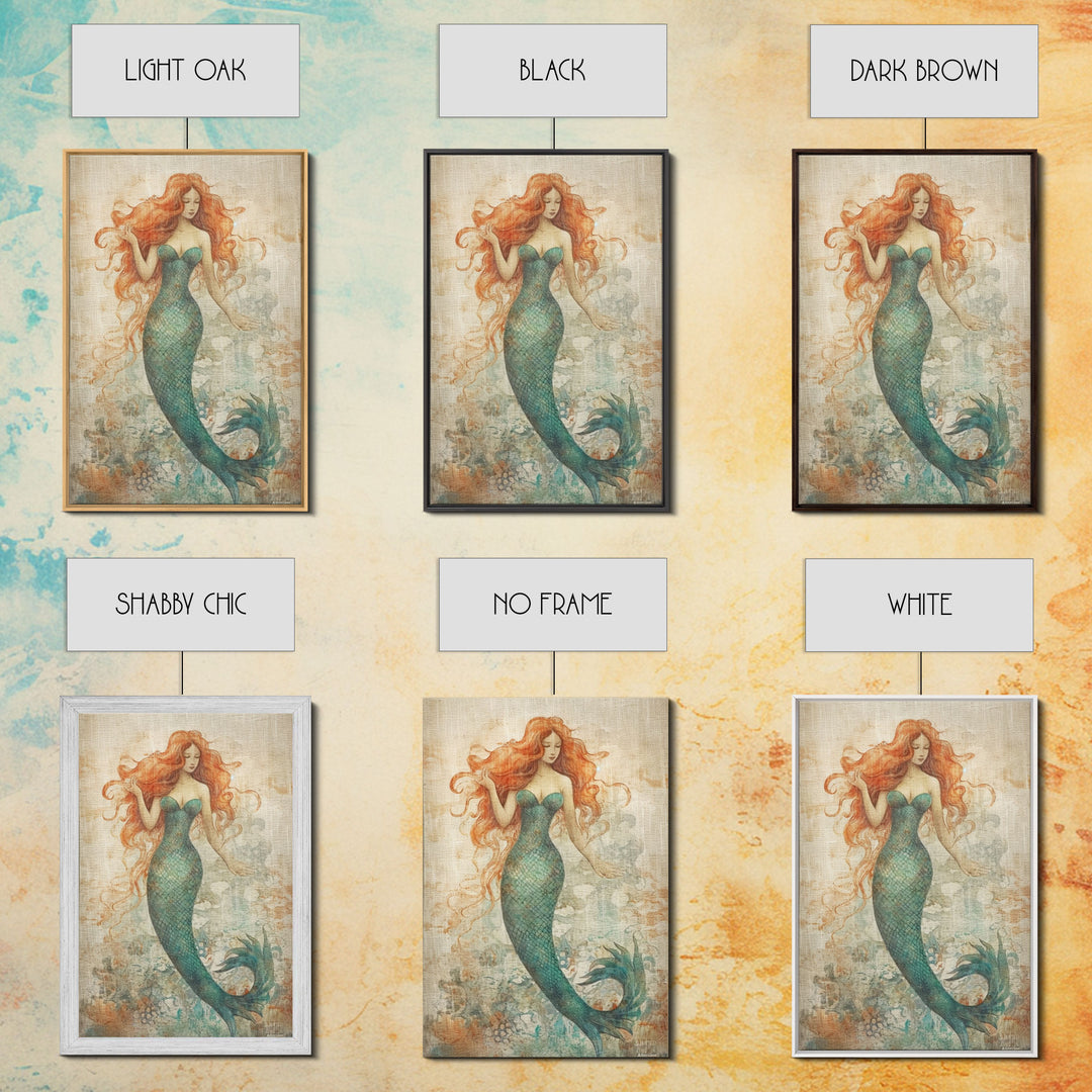 Coastal Mermaid Canvas Print Or Poster, Framed