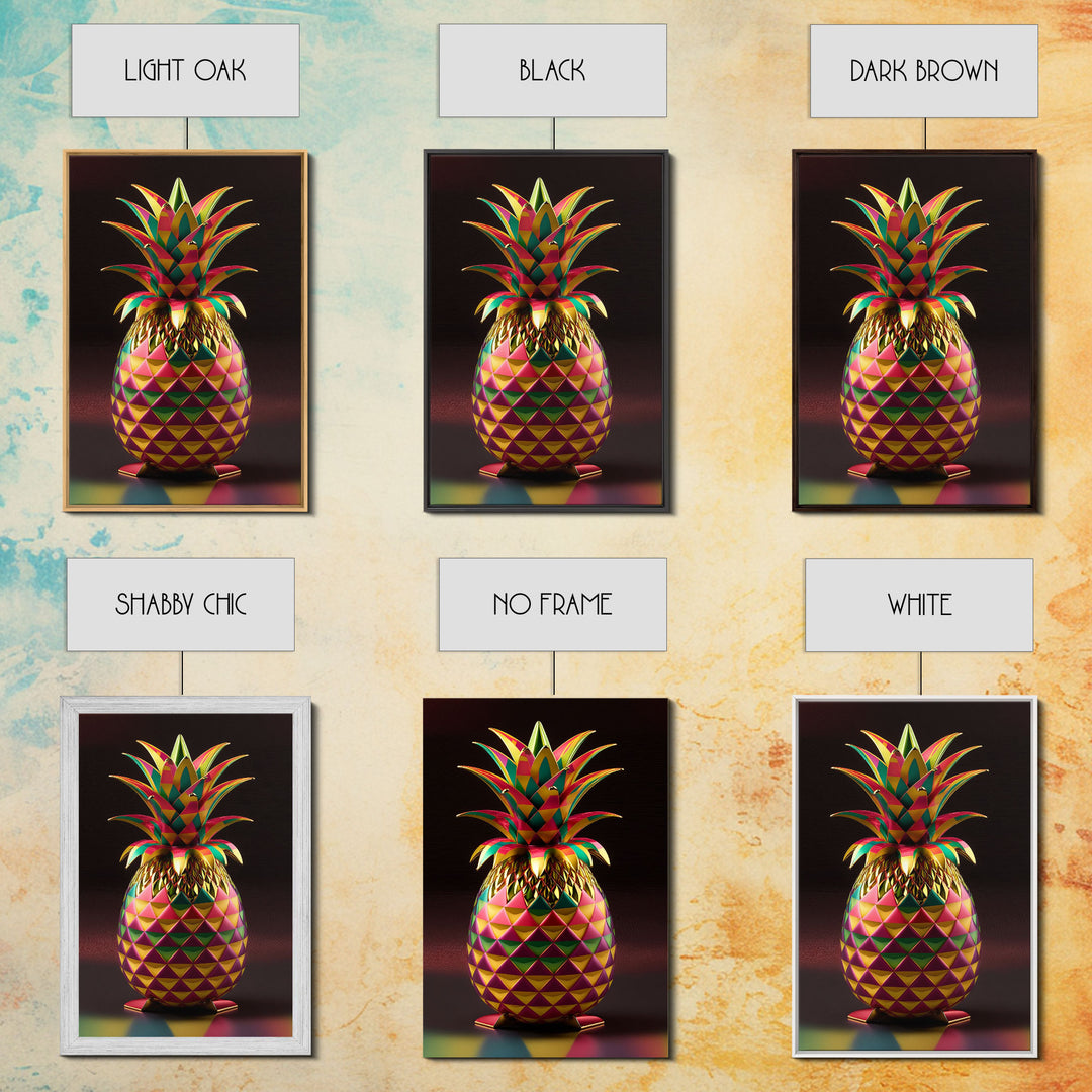 Metallic Pineapple Pop Art, Framed Canvas Print, Unique colorful wall art, Fruit Art