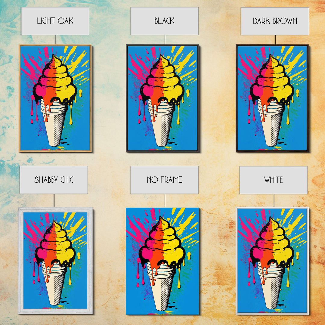 Pop Art Graffiti Ice Cream, Framed Canvas Print, Unique Colorful Wall Art, Paint Splatter Graffiti art, large wall art home decor