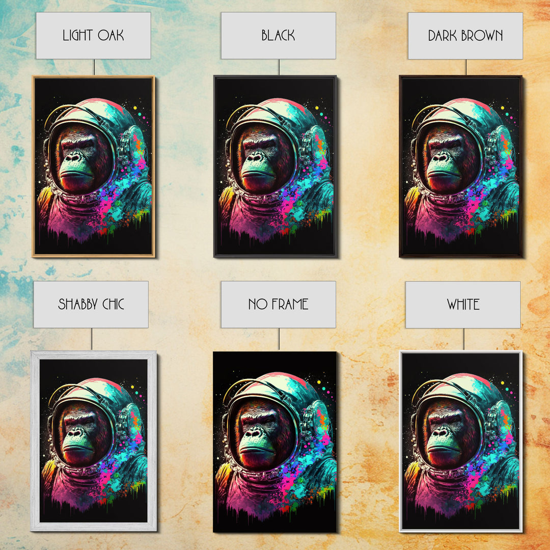 To The Moon, Space Gorilla Astronaut, Framed Canvas Print, GME, NFT Style Decor, Large Wall Art, Ape Astronaut, Psychedelic Graffiti Art