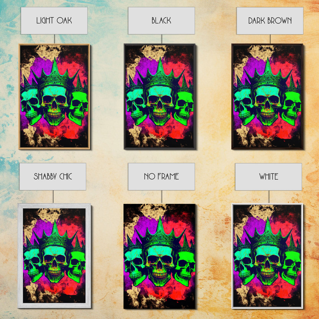 Psychedelic Skull With The Gold Crown, Framed Canvas Print, Unique Fantasy Undead Wall Art, Trippy Art