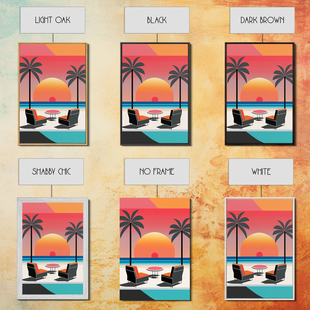 Vaporwave Aesthetic Wall Art Framed Canvas, Set of 3 Framed Canvas, Tropical Decor, Travel Posters, Original Art Framed Canvas