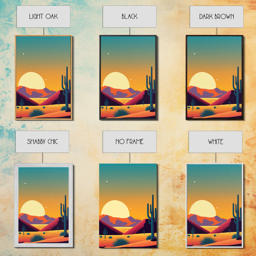 Framed Canvas Print - Pop Art Desert Landscape at Sunset - Ready to Hang Wall Art - Retro Desert Prints - Minimalist Art