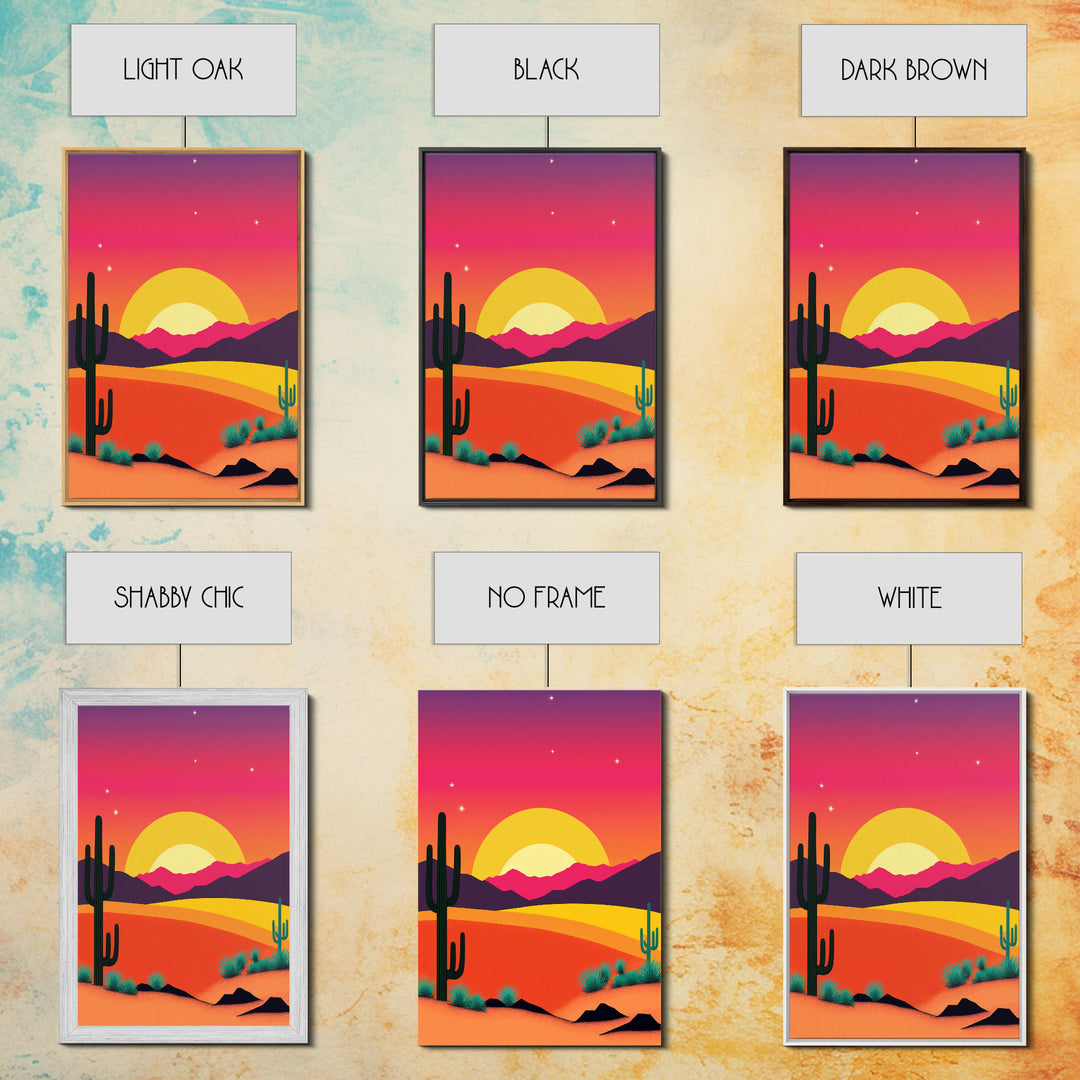 Framed Canvas Art | Sunset Desert Landscape | Pop Art Style | UV-Resistant Coating | Hand-Stretched | 1.5" Thick Wooden Frame