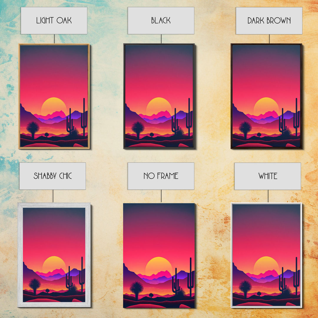 Framed Canvas Art Print - Desert Landscape at Sunset - Pop Art Style - Home Decor - Southwest Art, California Desert Decor