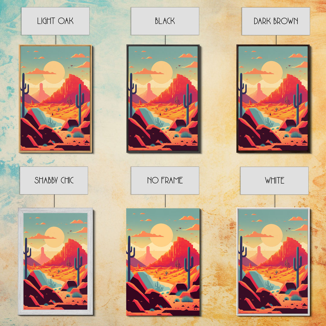 Retro Synthwave Desert Landscape Art, Framed Canvas Print, Unique Sunset Art, Living Room Wall Decor, Framed Art, Southwest Decor