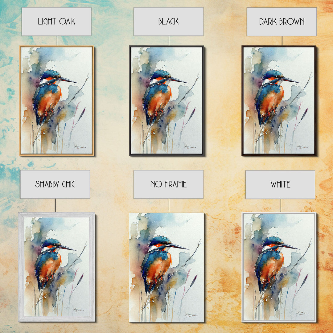 Watercolor of a Kingfisher, Framed Canvas Print, Bird Painting, Bird Watcher Art, Blue and Orange Kingfisher Watercolor Painting