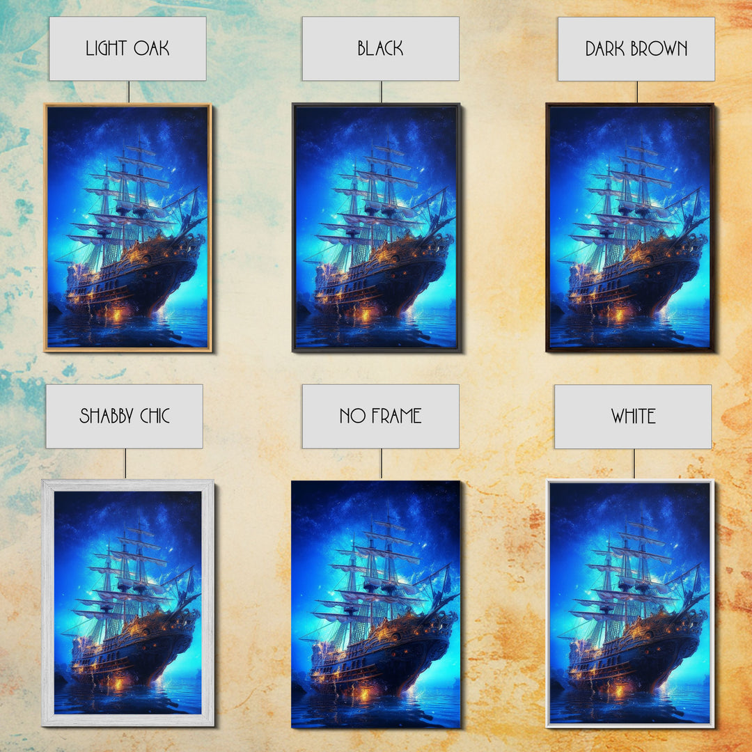 Haunted Pirate Ghost Ship Under The Night Sky, Framed Canvas Print, Fantasy Wall Art, Wall Decor, Pirate Wal Art, Gift For Him, Kid's Room