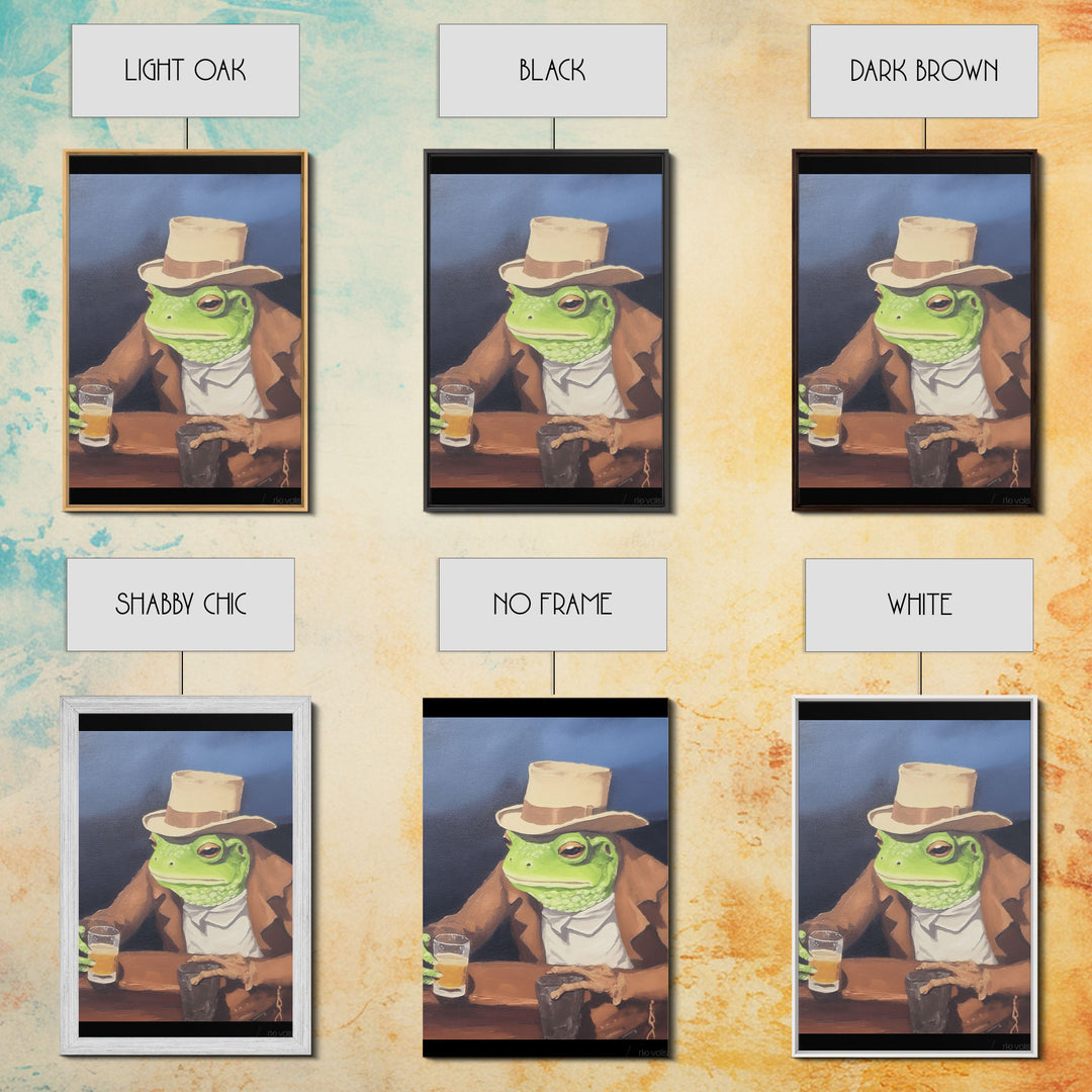 Sad Cowboy Frog Havin' a Beer, Cowboy Frog Framed Canvas Print