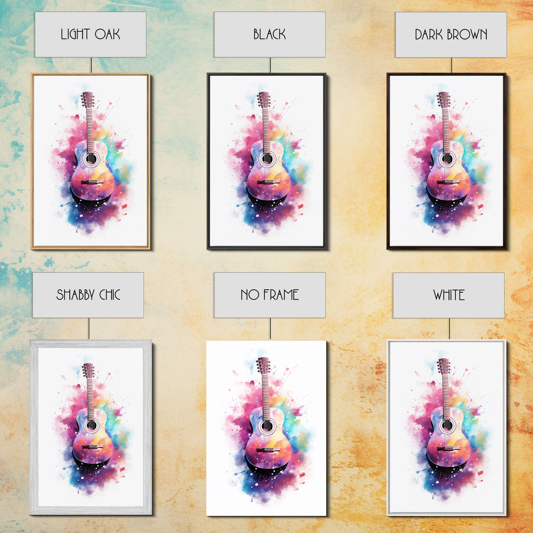 Acoustic Guitar Graffiti Art, Framed Canvas Print, Guitar Poster, Guitar Wall Art, Guitar Light, Gifts For Him, Watercolor Art, Music Art