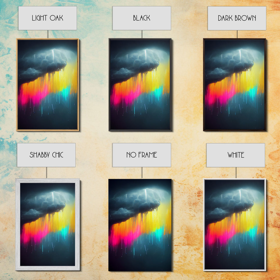 Rainbow In A Rain Cloud, Abstract Art Canvas Print, Lightning, Rain, Stormy Rainbow, Cool Wall Art, Colorful Wall Decor, Neon Rain Cloud