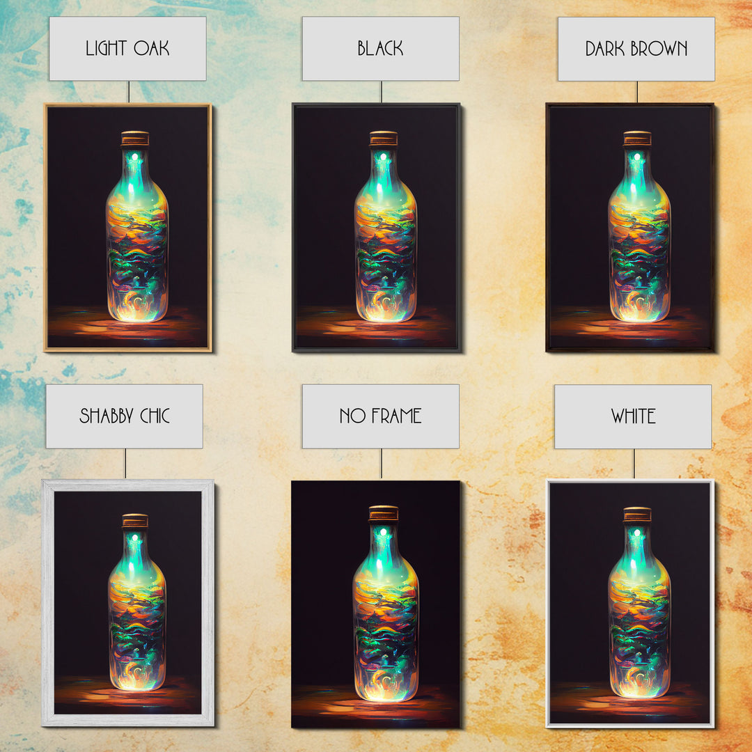 Miniature world in a bottle poster print, high fantasy wall art, magical wall art