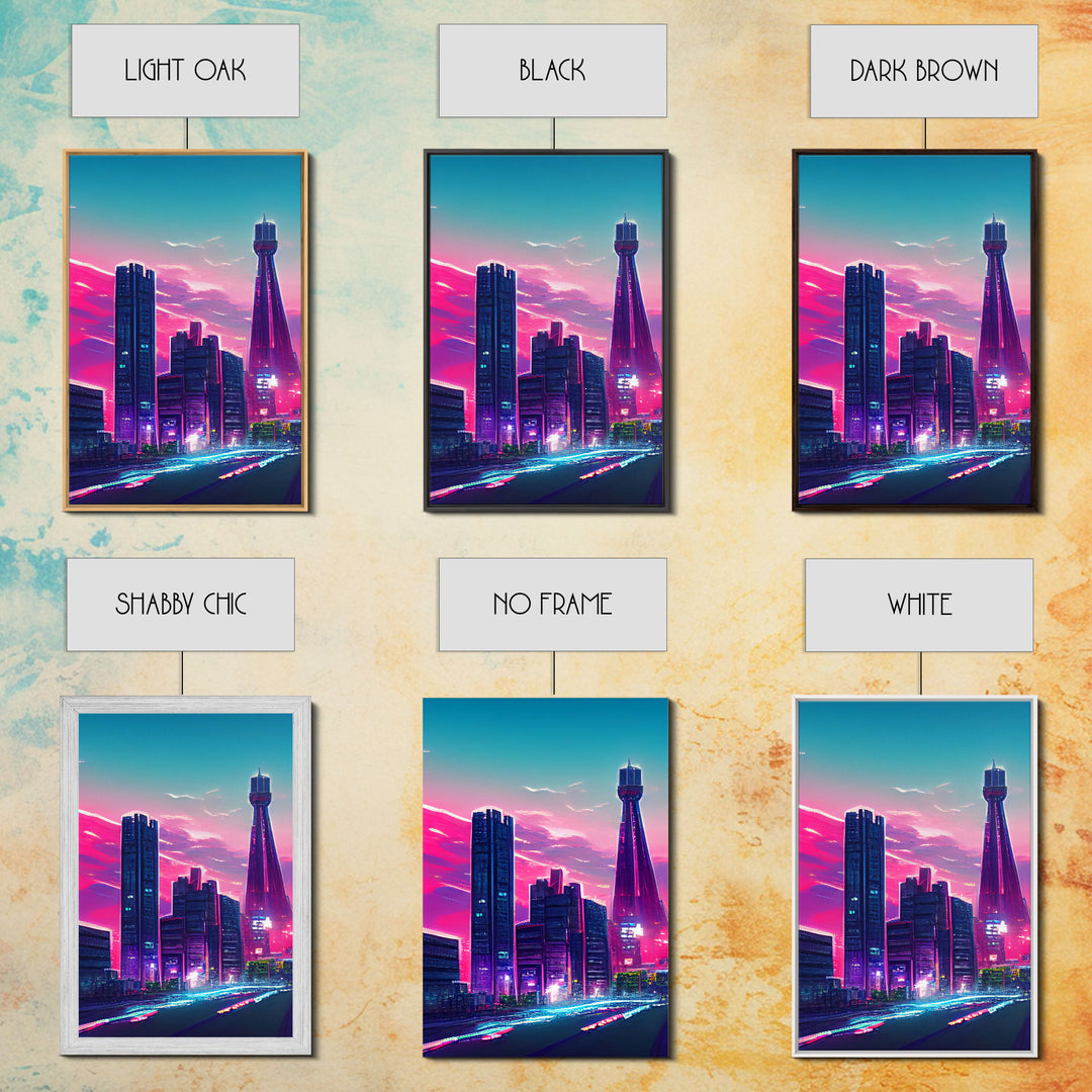 Vaporwave aesthetic wall art, cyberpunk city poster art, cool living room art, synthwave wall art, retro 80s style cyberpunk fine art print